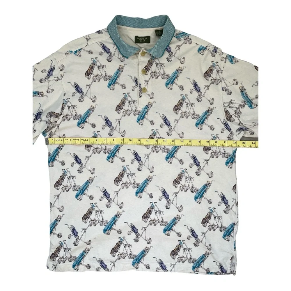 Dockers Golf Polo, White/ Aqua, Size Medium - Picture 4 of 6